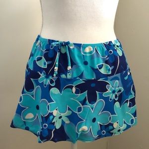Blue and White bathing suit coverup swim skirt